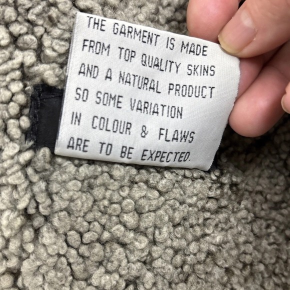 Searle Leather Shearling Coat Mens Large Black England Heritage Old Money - Picture 8 of 13